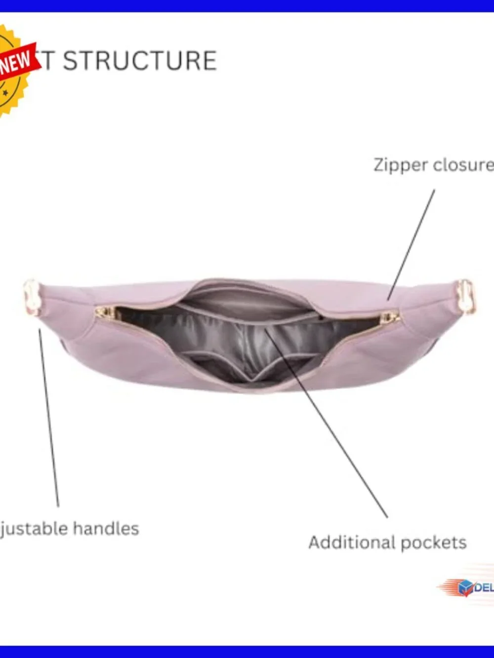 Vegan Leather Crossbody Hobo Bag with Adjustable Straps and Zipper Closure